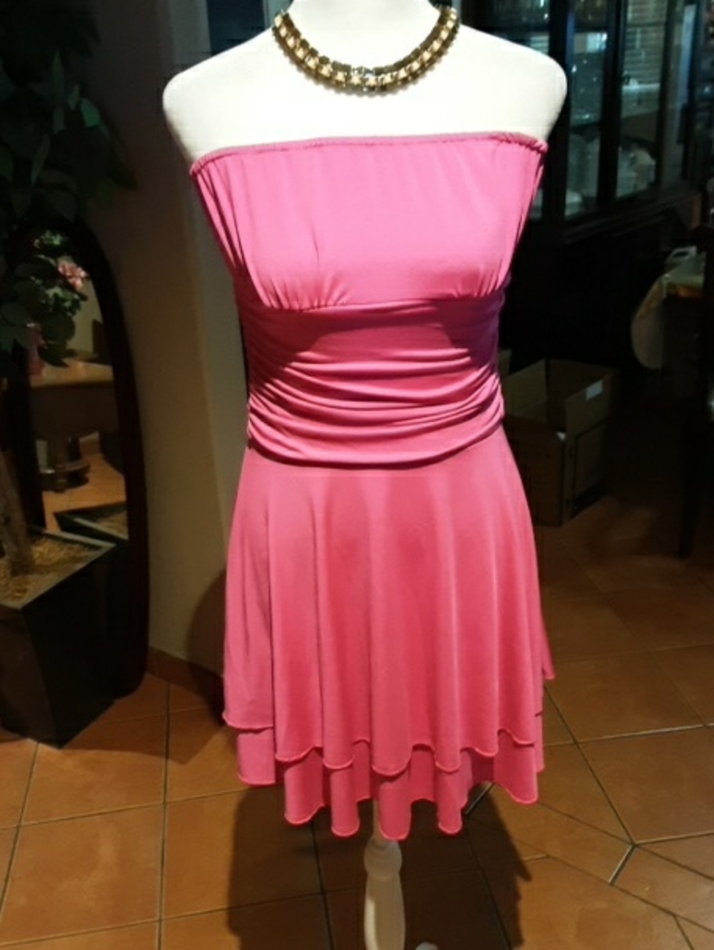 Strapless Pink Layered Skater Dress